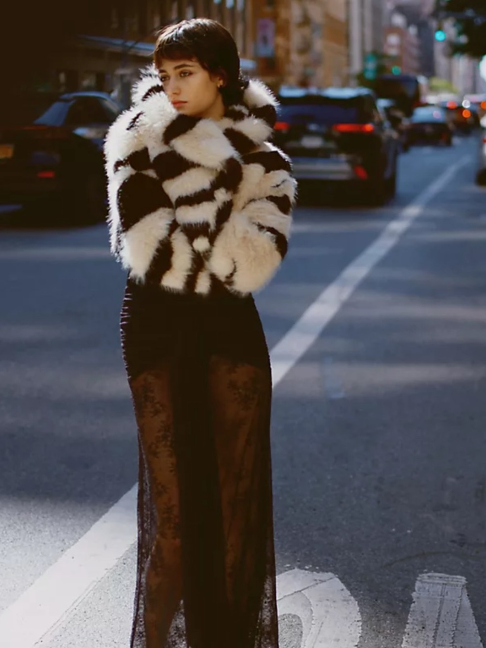 avec les filles | faux-fur zebra cropped coat | evening wear | size: us 2x - Picture 7 of 7